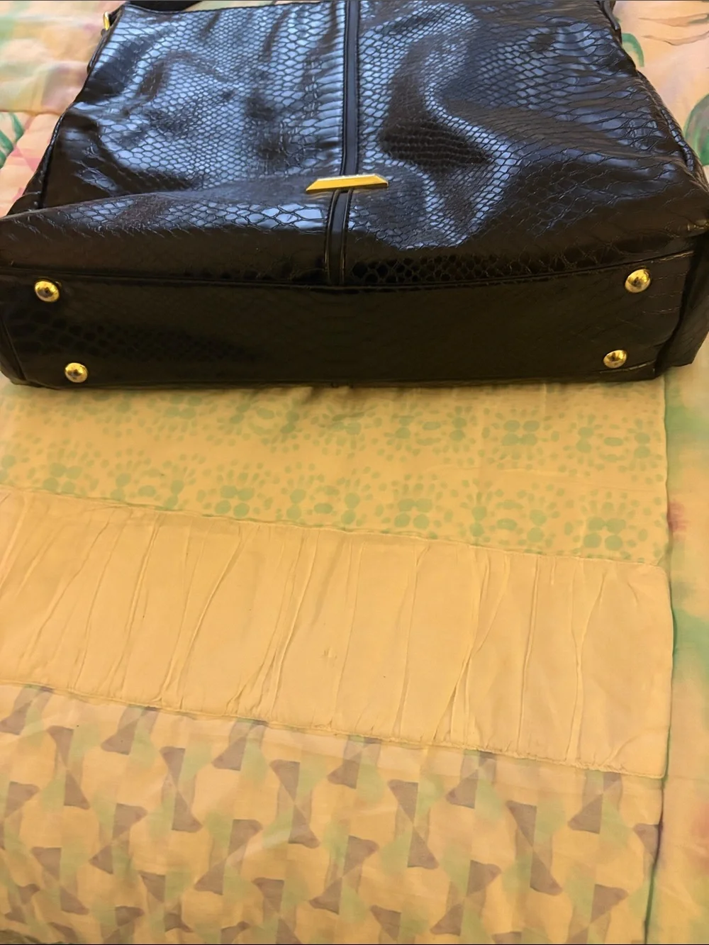 ANNE KLEIN Black Faux-Snake Shoulder Bag.